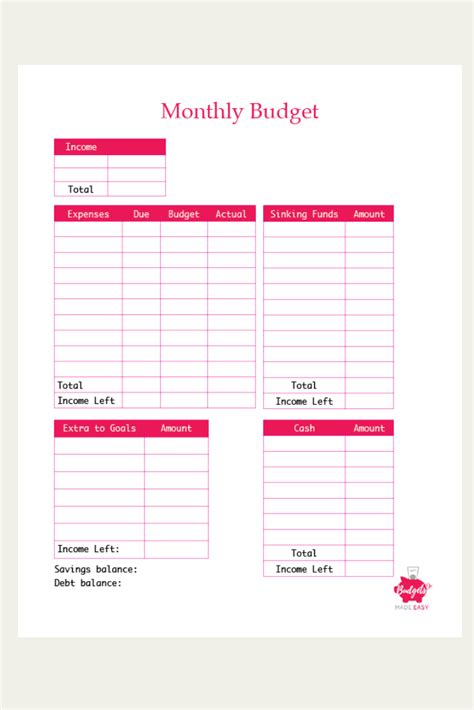 simple monthly budget template  printable printable templates