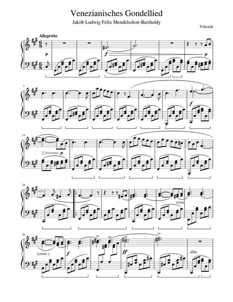 mendelssohn venetianisches gondellied sheet   piano