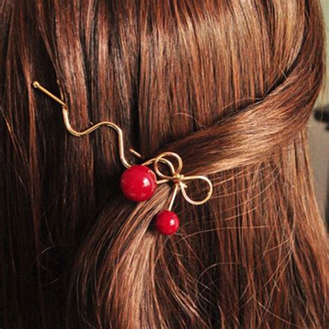 m mism girls korean cute red cherry bowknot hairpin for hair clip