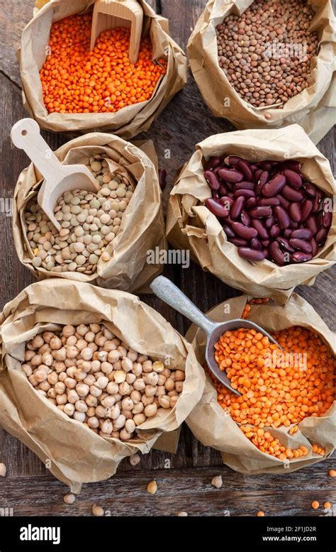 assorted pulses  paper bags stock photo alamy