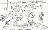 Dog Snorkeling Coloring Finished sketch template