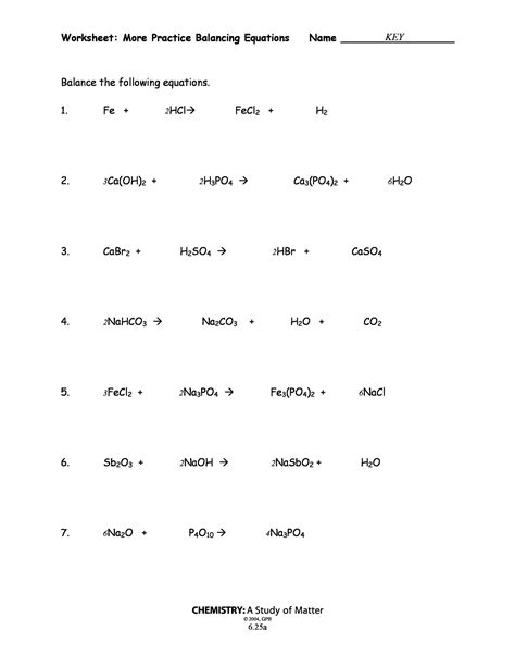 balancing chemical equations worksheets  answers