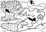 Coloring Pages Tree Scary Ghost Halloween sketch template
