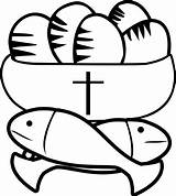 Loaves Fishes Colouring Clipart Coloring Fish Bread Lenten Jesus sketch template