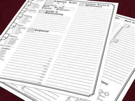 dd  character sheets  printable dungeons  etsy