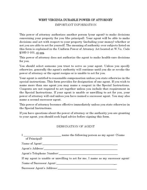 durable power  attorney printable form printable forms