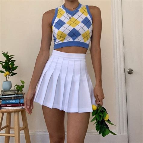 Yellow White Cropped Argyle Sweater Vest Blue Plaid Preppy Etsy In