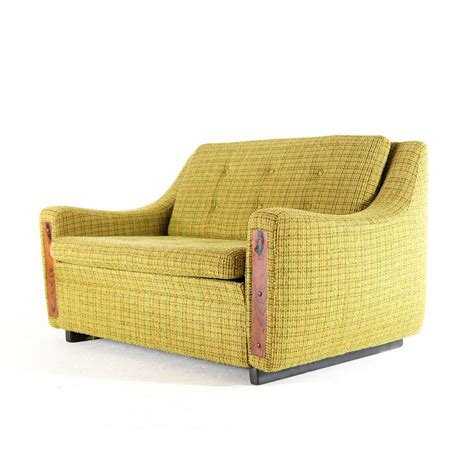 Retro Vintage Danish Design Rosewood And Wool Folding 2 Seat Sofa Bed 50s