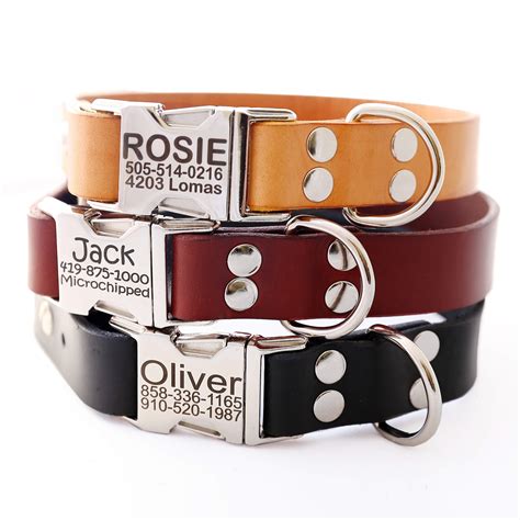 classic leather dog collar  metalbrass engraved buckle