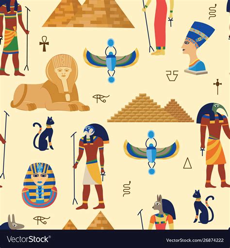 Egyptian Ancient Gods Religious Symbols And Vector Image