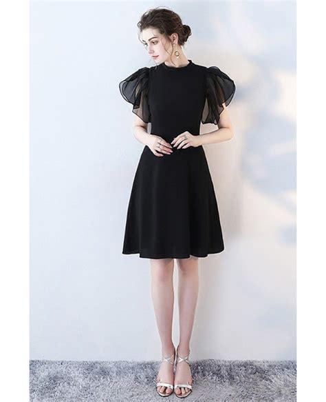 Elegant Short Black Formal Party Dress With Puffy Sleeves Htx86012