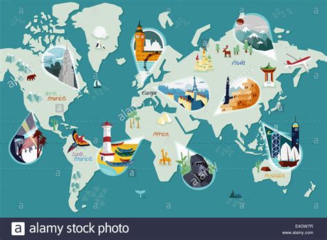 tourist attractions  world map stock photo  alamy