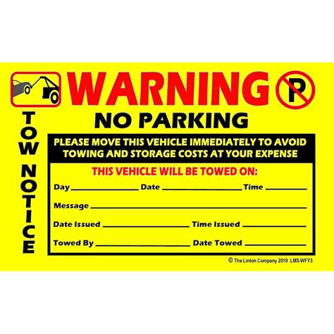 warning  parking tow notice stick  labels    bold print