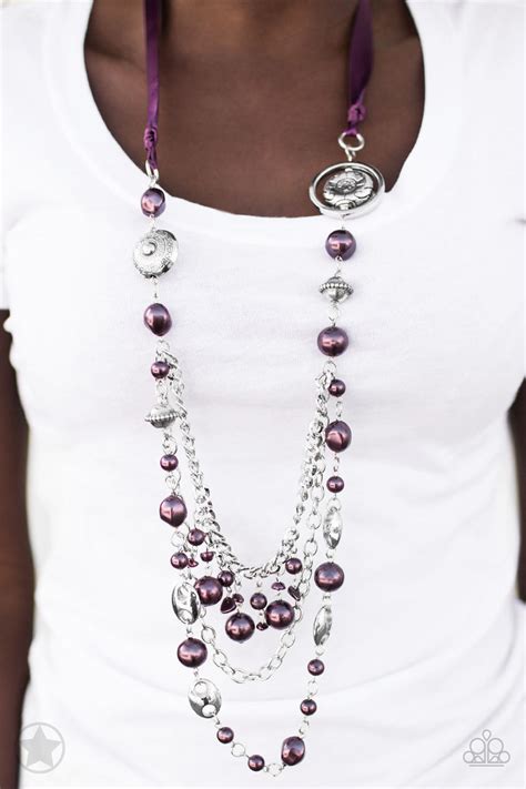 paparazzi   trimmings purple pearl  silver ribbon necklace sugar bee bling