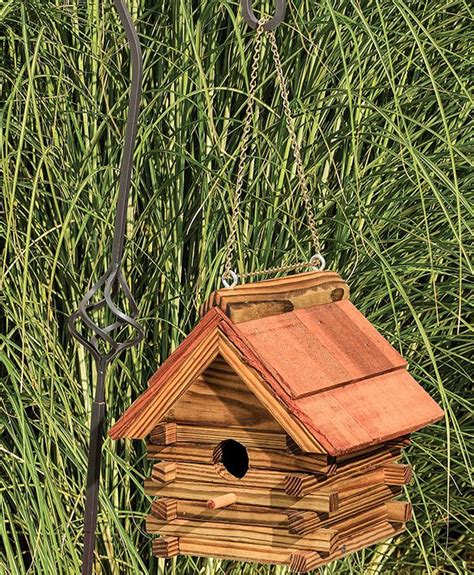 amish rustic log cabin bird house  cedar roof clear finish wood hand crafted construction
