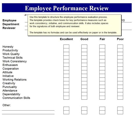 employee performance review employee perormance review form
