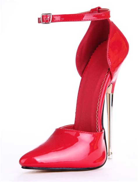 Red Patent Pu Ankle Strap Pointed Toe Sexy High Heels
