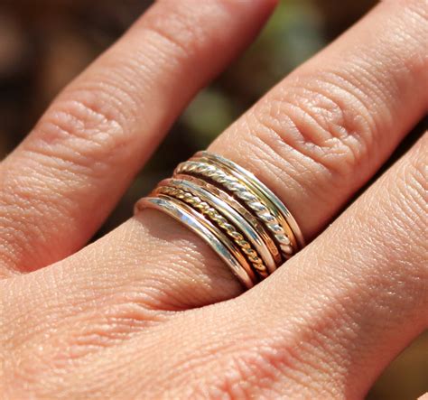 set of 8 tri color stacking rings sterling silver 14k rose etsy