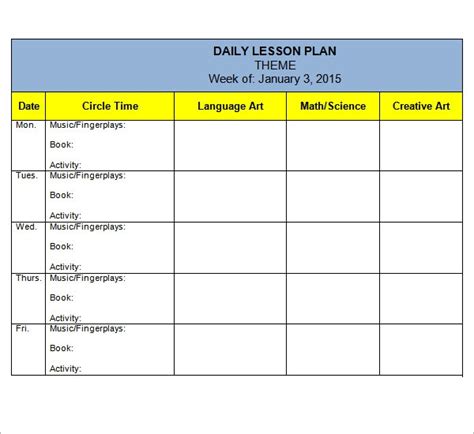 sample preschool lesson plan templates  google docs ms