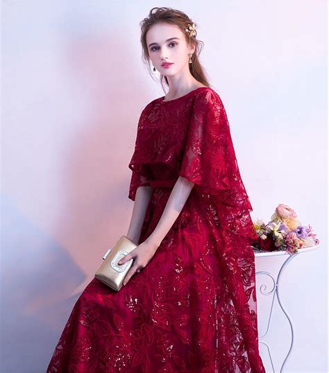 Lace Sequin Prom Dress 2019 Elegant Cape Sleeves Graduation Party Gowns