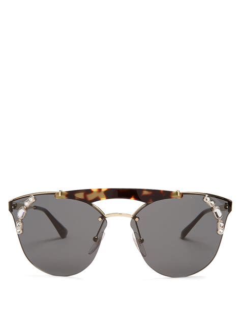 prada embellished aviator metal sunglasses lyst
