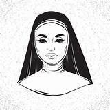 Nun Illustration Vector Line Hand Preview sketch template