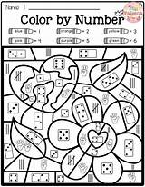 Color Math Number Worksheets Coloring Addition Code Worksheet Spring Subtraction Thanksgiving sketch template