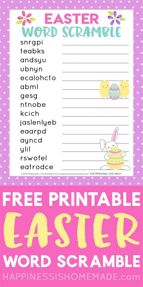 easter word scramble printable happiness  homemade adult easter