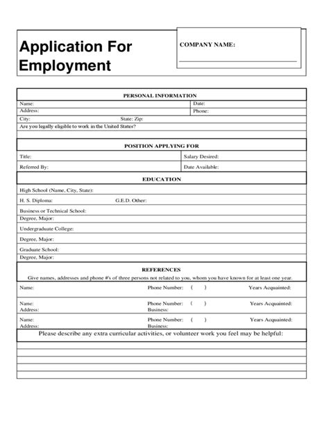 printable generic job application form doctemplates