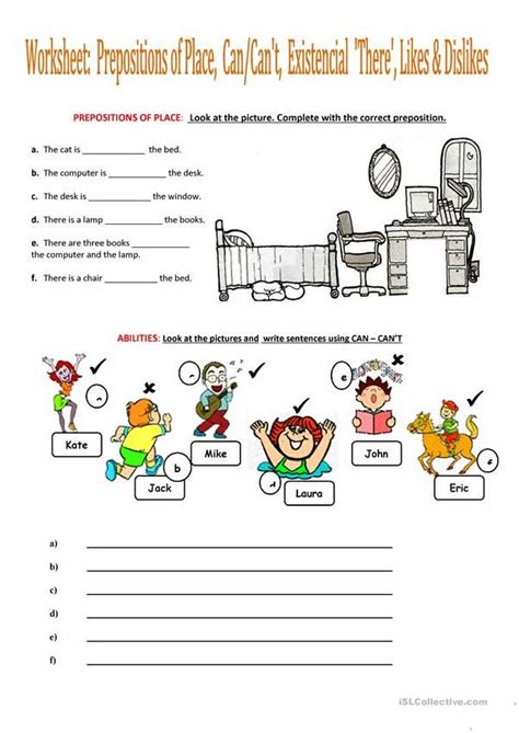 worksheet prepositions  place cancant existencial  likes