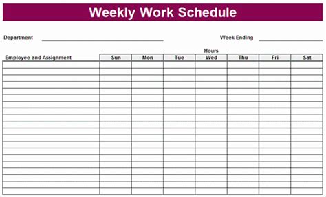 work schedule printable