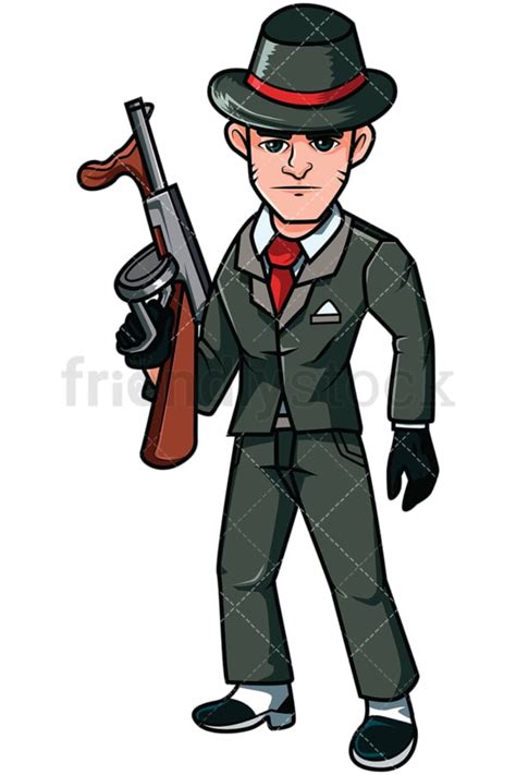 mobster holding a russian submachine gun vector cartoon clipart