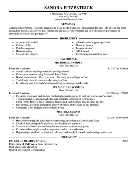 personal assistant resume  livecareer