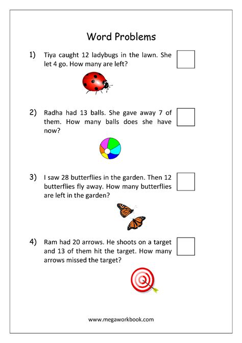 addition  subtraction word problems worksheets  kindergarten