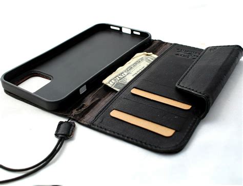 genuine black leather wallet case  apple iphone  pro max cover cr daviscase