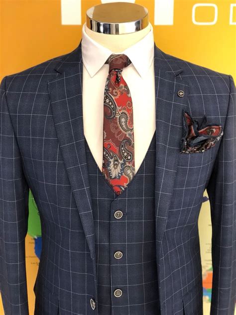 buy navy blue slim fit plaid suit  gentwithcom   shipping