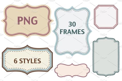 30 color frames in 6 styles png custom designed graphic objects