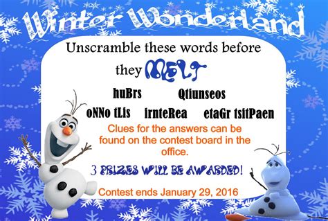 winter wonderland unscramble  words contest poster orthodontic