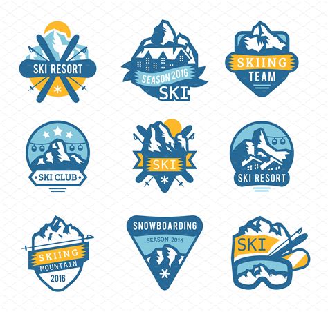 ski resort logo emblems vector illustrations creative market