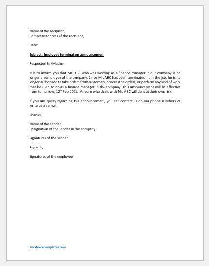 employee termination announcement email gambaran