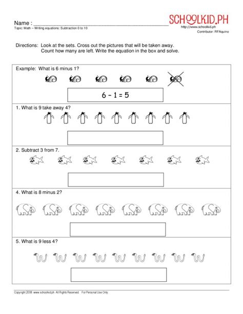 writing equations subtraction    worksheet  st  grade
