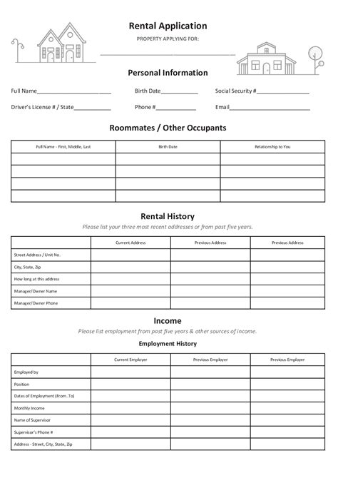 simple rental application form   word template