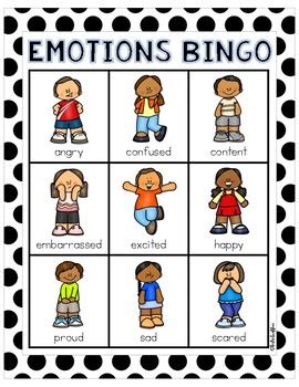 emotions bingo  kids  coffee teachers pay teachers