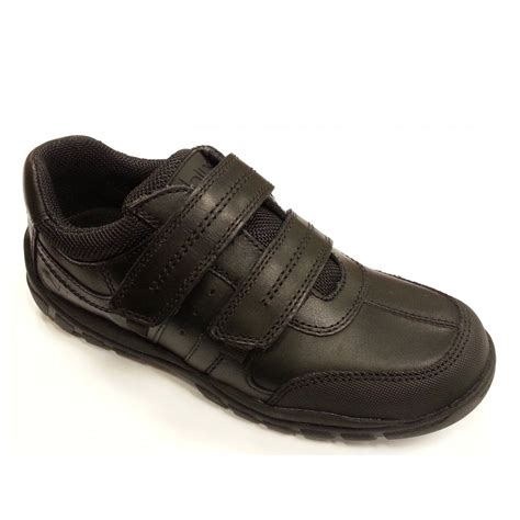 quarry black leather boys velcro shoe