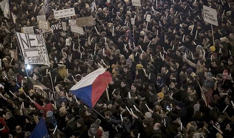 prague protest thousands demonstrate in czech republic in communism row world news