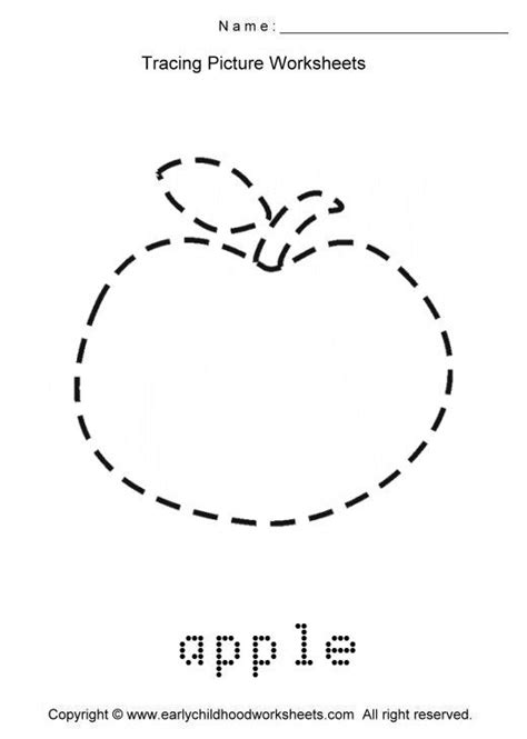 tracing apple picture  printable worksheets preschool worksheets