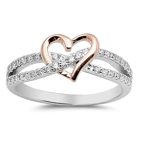 Sac Silver Choose Your Color Rose Gold Tone Heart Promise Ring