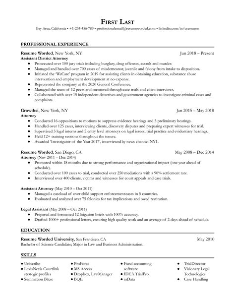 attorney resume examples   resume worded