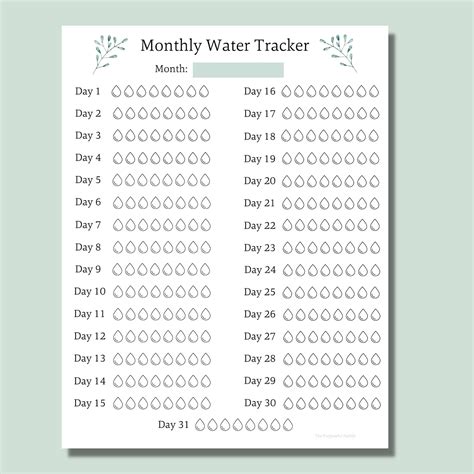 monthly water tracker printable water intake template etsy espana