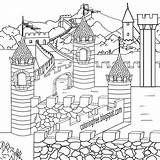 Coloring Medieval Pages Castle Drawing Clash Kids Color Times Clans Printable Architecture Dragon Ages Dark Teenagers Arthur Princess Camelot King sketch template